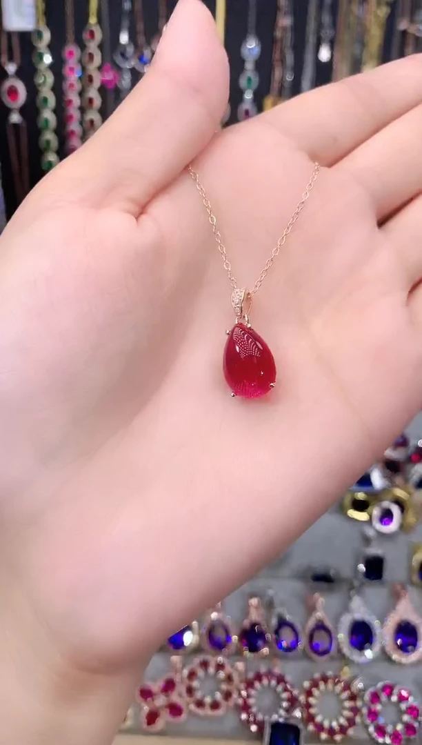 银S925镶嵌吊坠(赠链)红宝石玫瑰金10.12