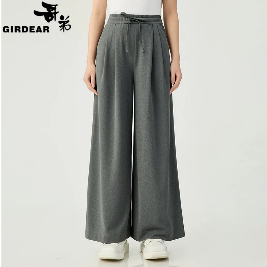 哥弟女装时尚百搭女款直筒宽松显瘦高腰松紧阔腿休闲长裤1100285