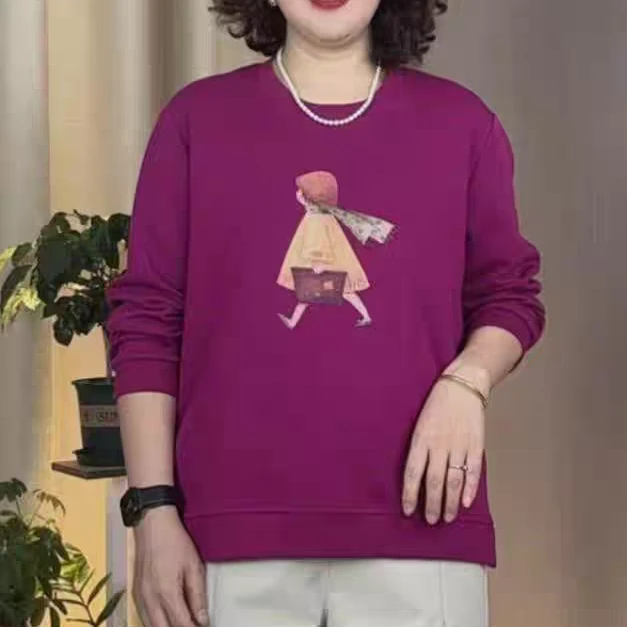 圆领长袖秋季套头款人物常规卫衣蓝色百搭时尚秋冬