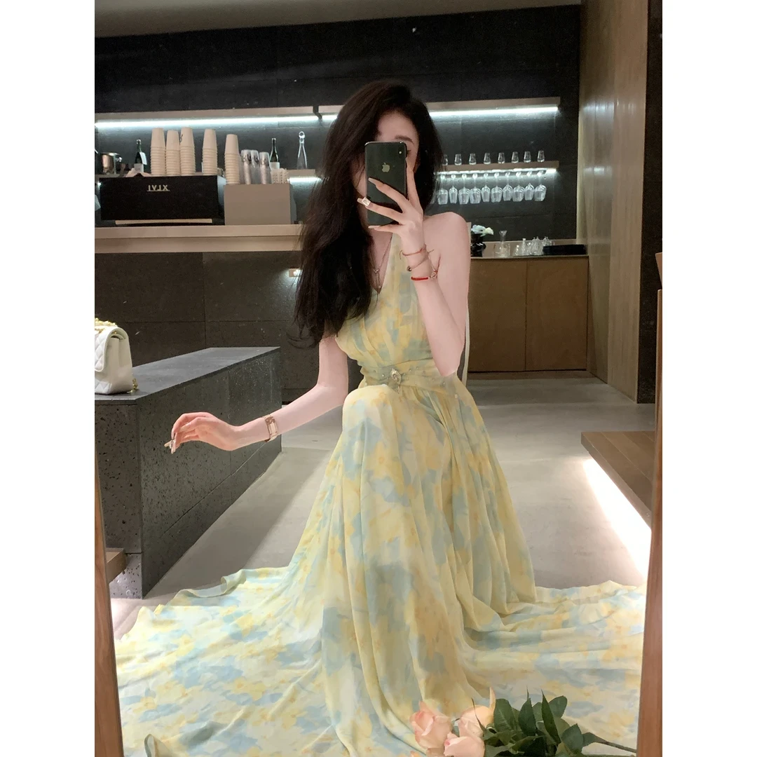 【宠粉专场】华尔兹 法式系带晕染印花连衣裙DYLX-24058141