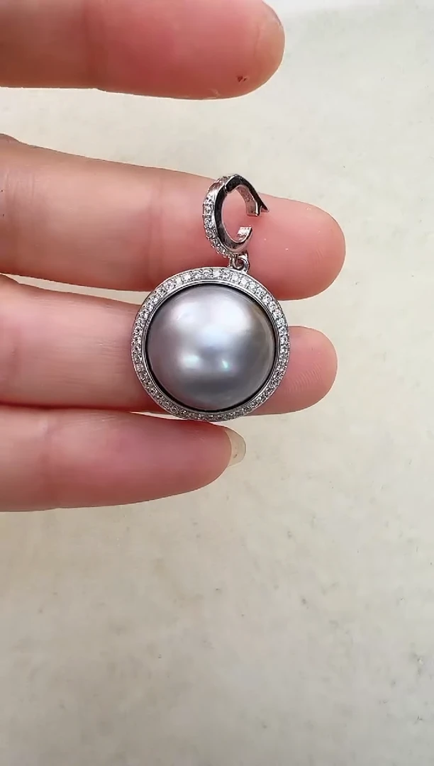 【闪购商品】拼合珍珠（马贝珠）颈饰银S925镶嵌太阳花灰色