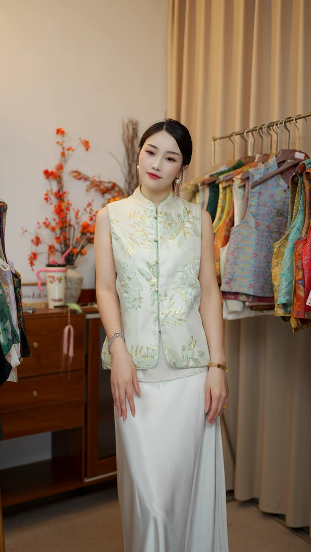 CHUNTIAN/如意【竹·隐】新中式宋锦提花双面双穿马甲