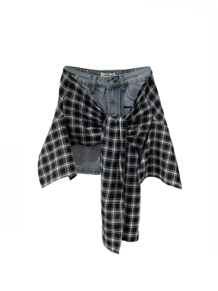 短裙格子半身裙不规则格子短裙时尚夏季显瘦套装系带高腰显瘦短款