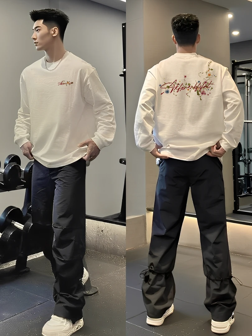 【重磅纯棉】秋季长袖T恤美式简约休闲百搭宽松潮流运动港风印花ins