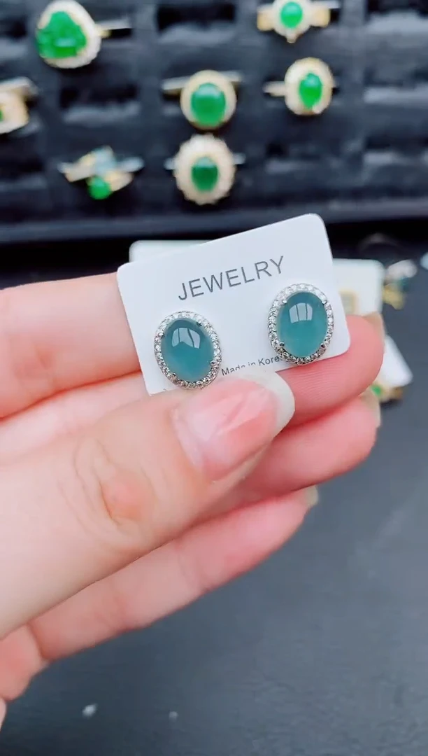翡翠银S925镶嵌耳饰天然a货翡翠619