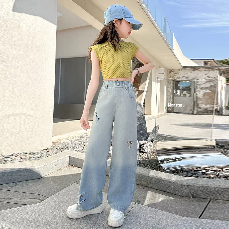 长裤高腰女牛仔裤裤子直筒