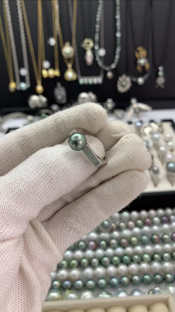 海水珍珠戒圈银S925镶嵌大溪地戒指