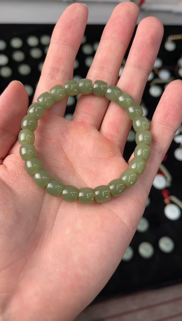 和田玉未镶嵌手串若羌青黄口直切手串卡9微色差