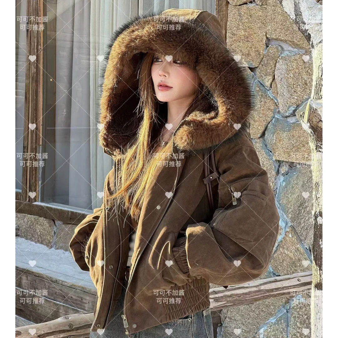 【可可推荐】【阿尔巴特街】秋冬新款毛领内里加毛绒感棉短外套S348