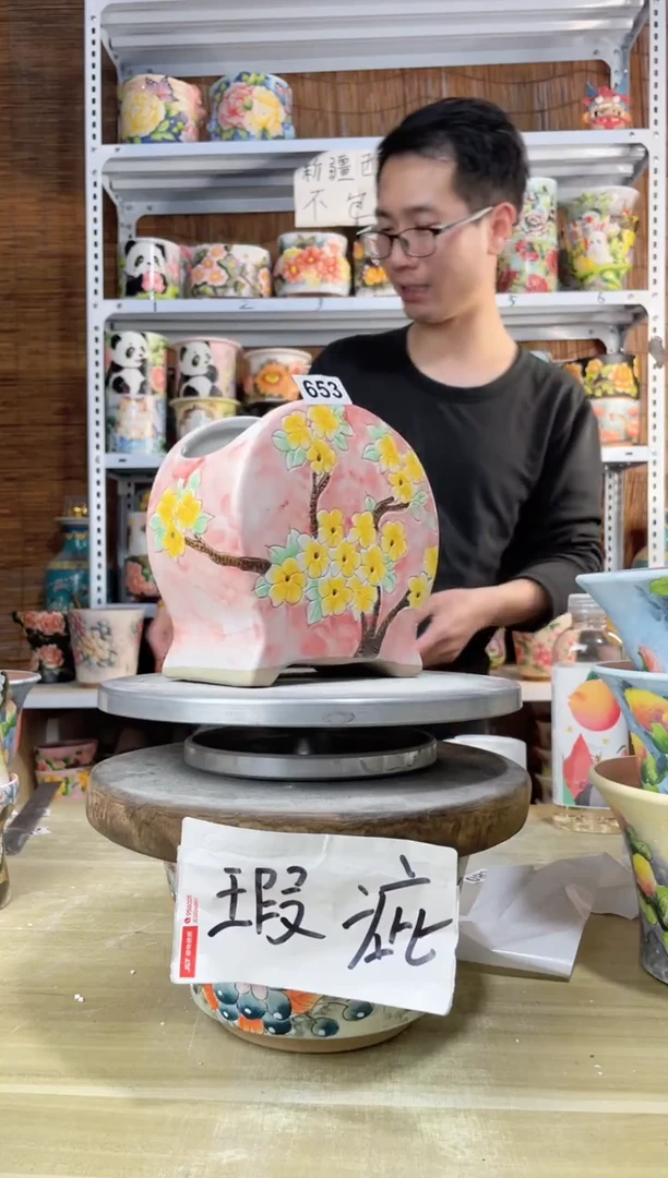 【闪购商品】摆件653陶花岛多肉陶瓷花盆罐——微瑕