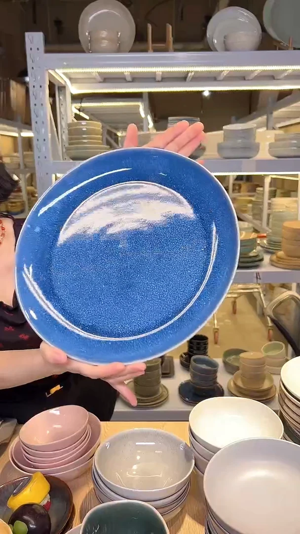 瓷36大盘鸡外贸尾货高温釉下彩陶瓷餐具默认微瑕