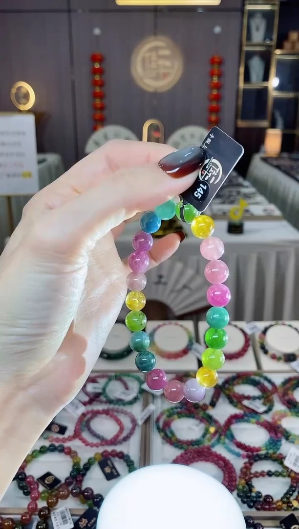 未镶嵌老矿碧玺色标彩虹单圈手串9mm+碧玺dan多样性发货一条