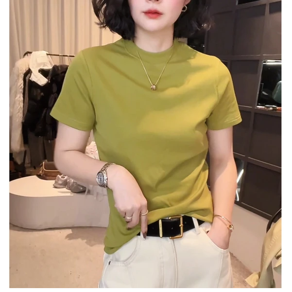 早春款圆领设计感时尚百搭短袖显瘦上衣款女长袖休闲夏季简约1050