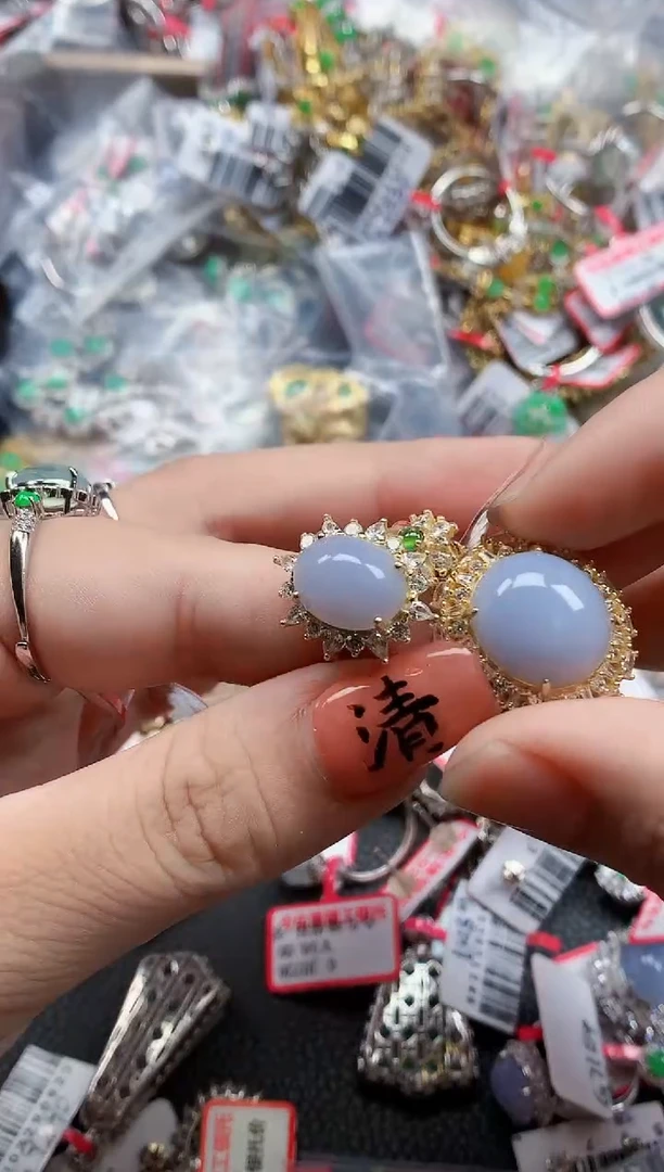 银S925镶嵌戒指翡翠天然A货缅甸翡翠