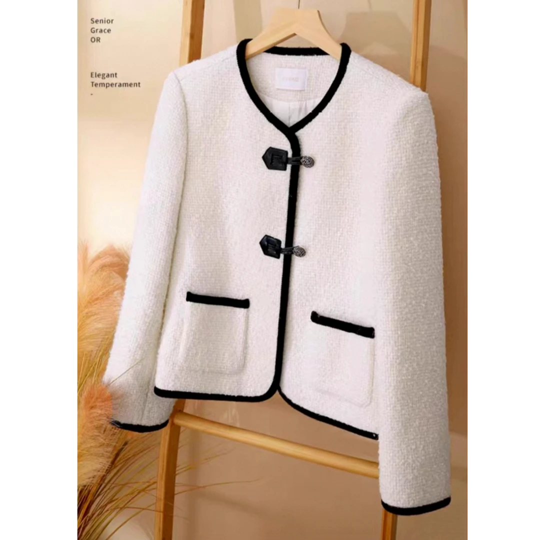 新款优雅撞色小众宽松百搭毛呢外套F023