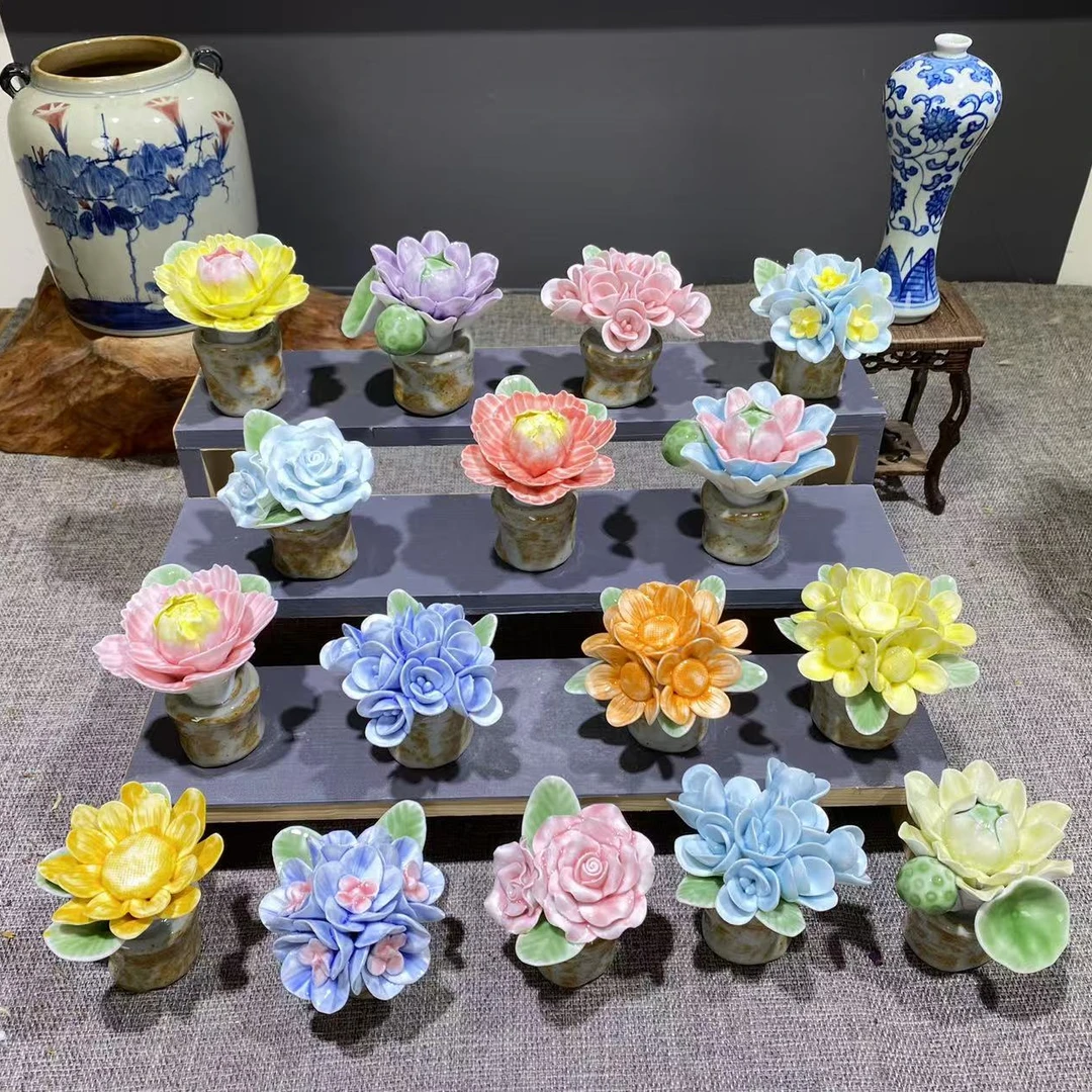 景德镇手工捏制花墩墩花朵绿植小摆件