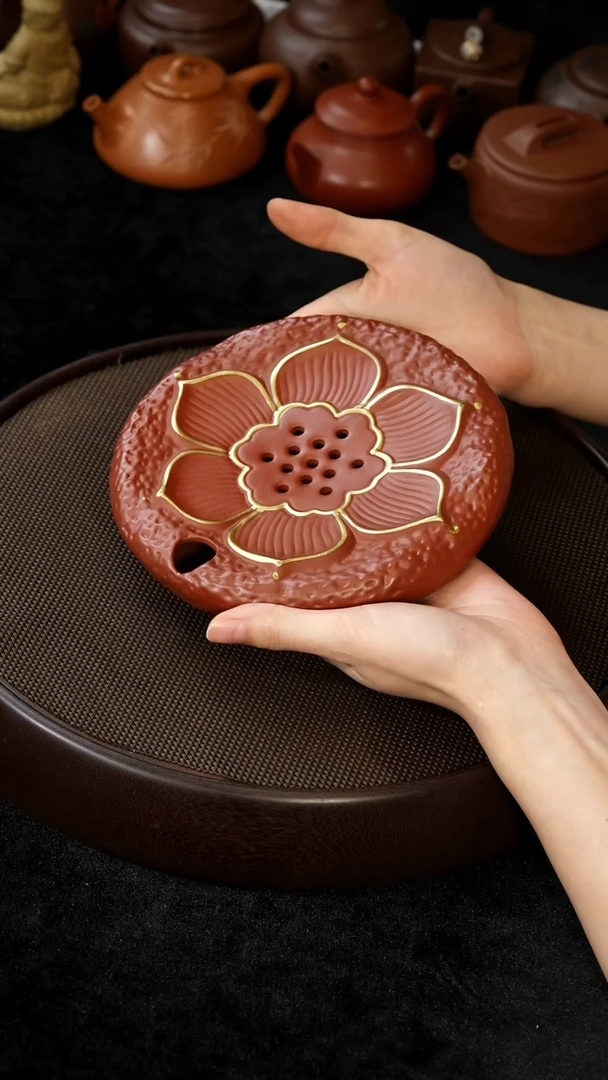 茶壶紫砂朱泥莲花储水壶承