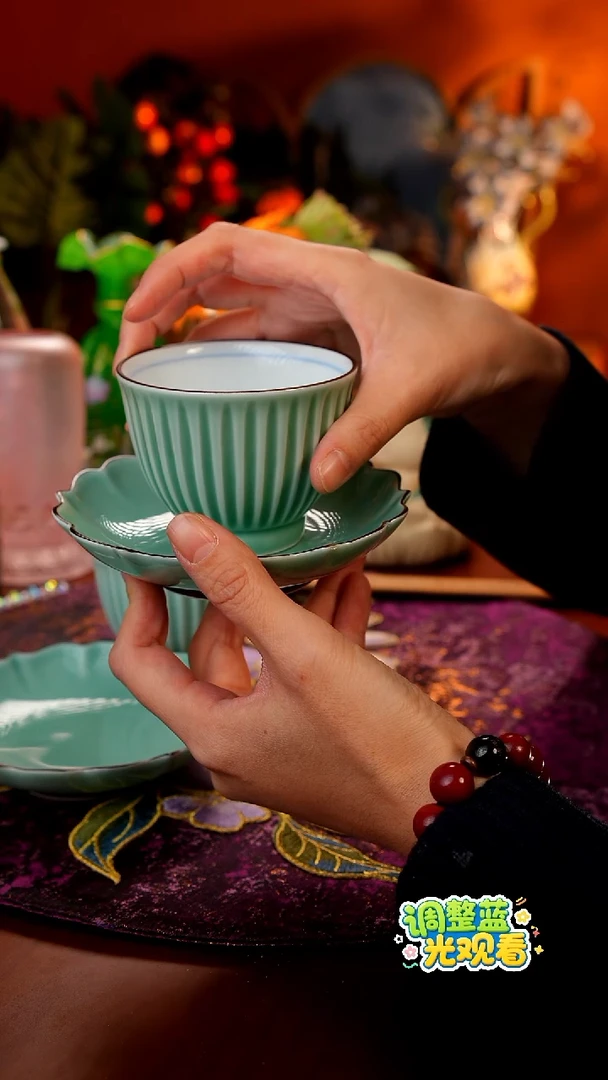 秋田清仓放漏局儿-百年庵杯子赠送百年庵盘子（微微牛毛纹）