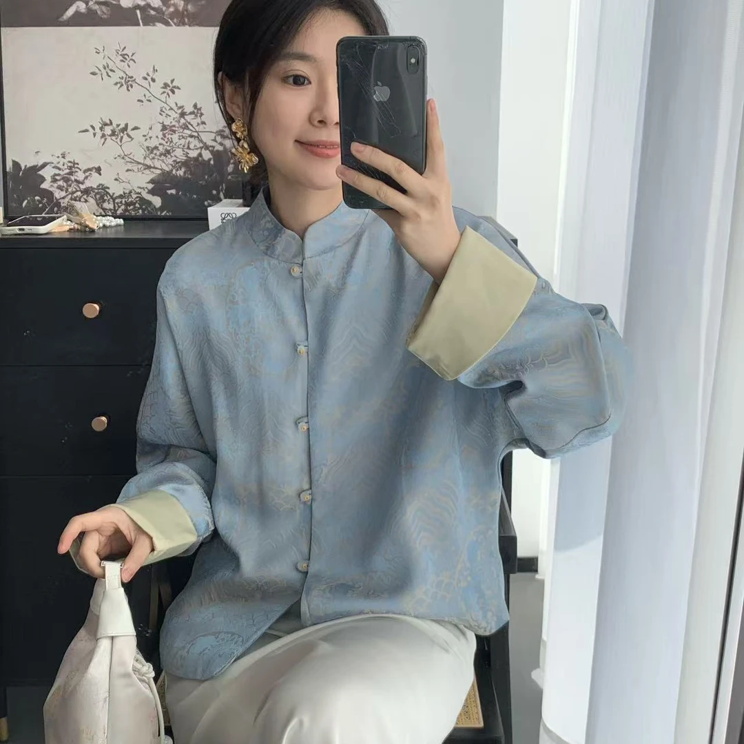 幽兰｜国风新中式缎面提花上衣外套-6131