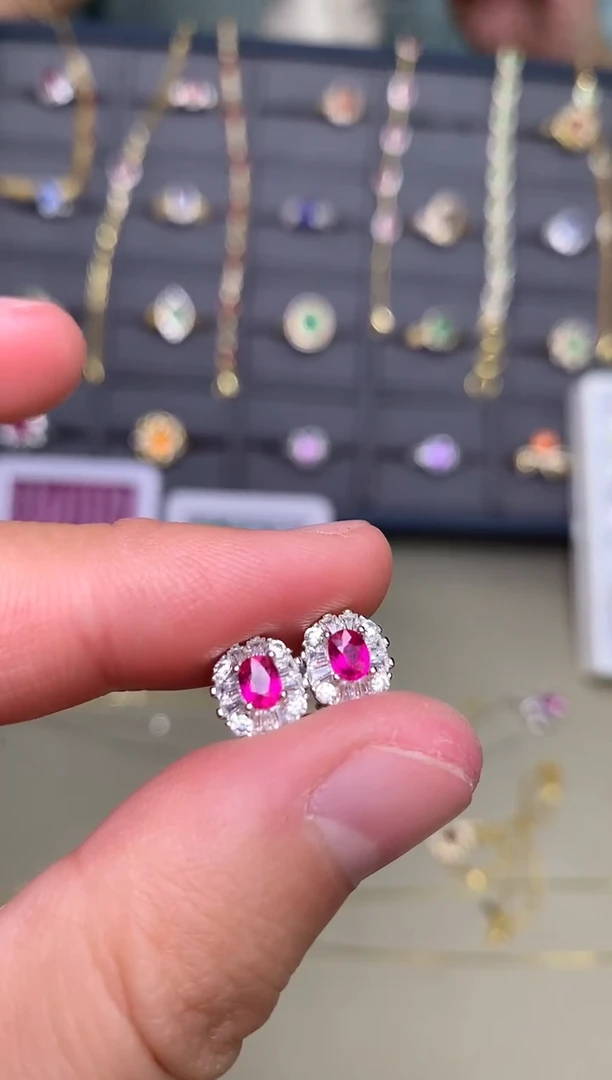 银S925镶嵌耳饰红宝石耳饰