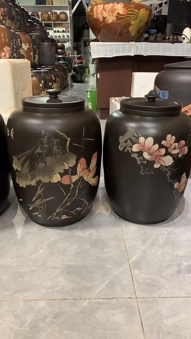 三号彩填茶缸  墨荷+玉兰（两个）