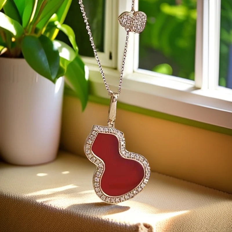 18k金重金版镶嵌天然钻石玫瑰金红葫芦套链GHJ