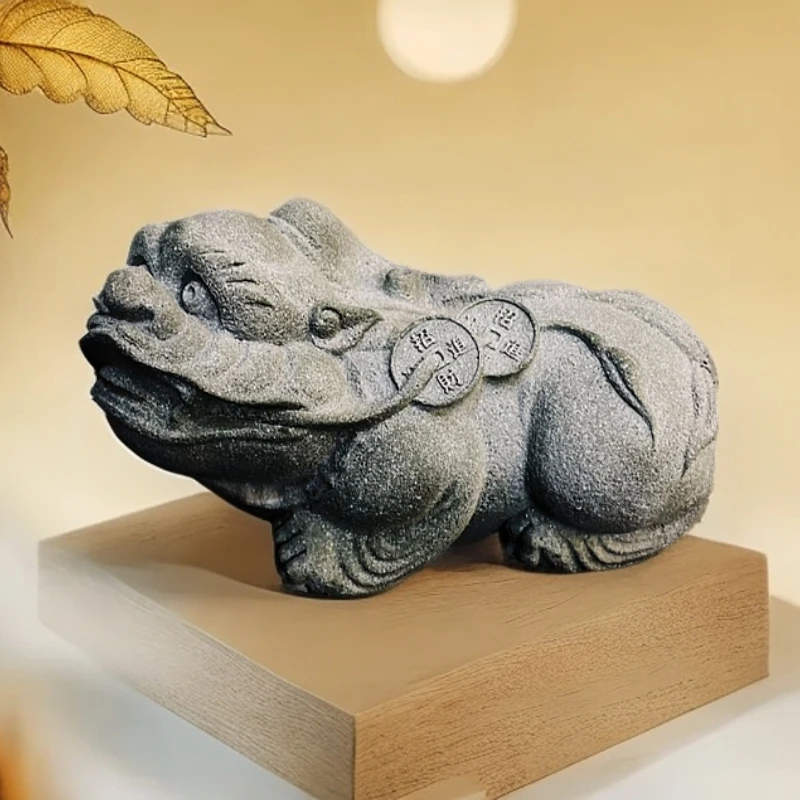 貔貅创意招财可爱狮子茶宠鱼缸造景微景观装饰青砂石工艺品动物