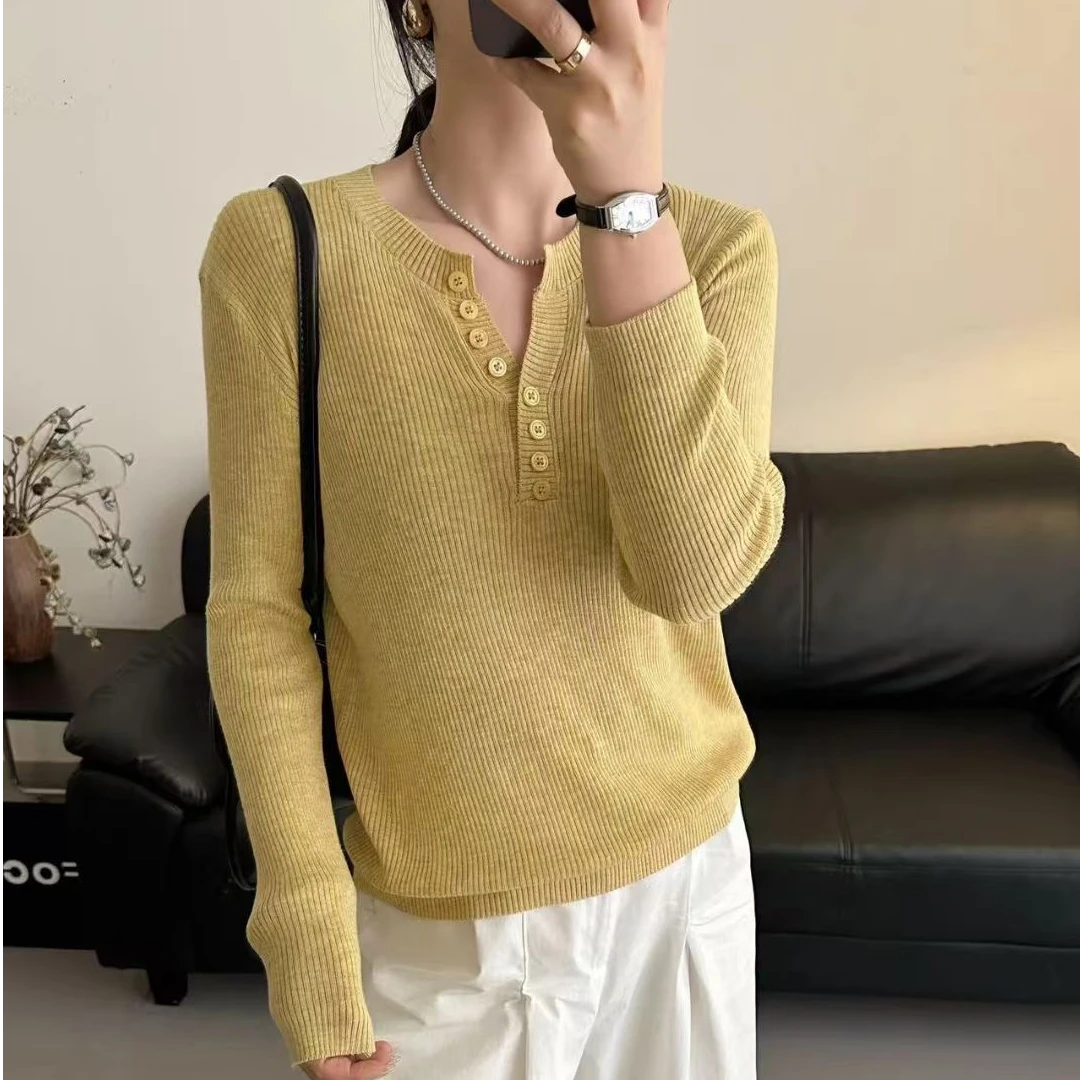 2025新款秋冬女士长袖针织打底假兜开衫时尚通勤百搭上衣女ins