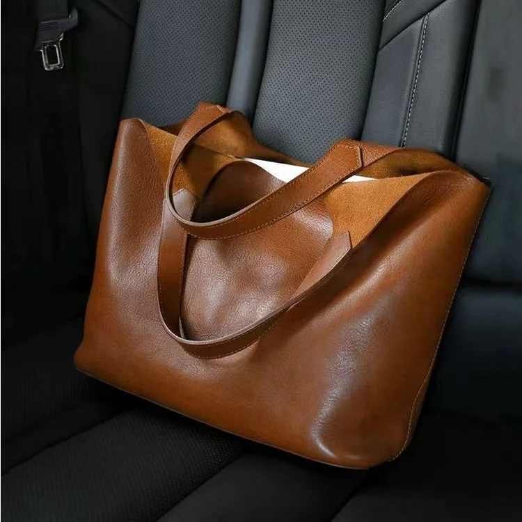 棕色软皮大容量托特包包女2025新款轻奢小众高级感平板电脑公文包