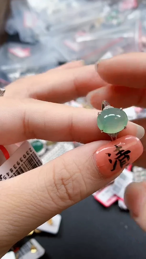 银S925镶嵌戒指翡翠天然A货缅甸翡翠