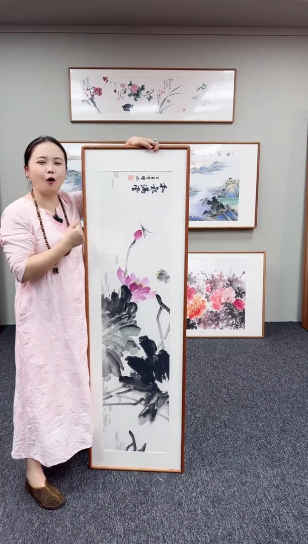 国画荷花155*45手绘作品