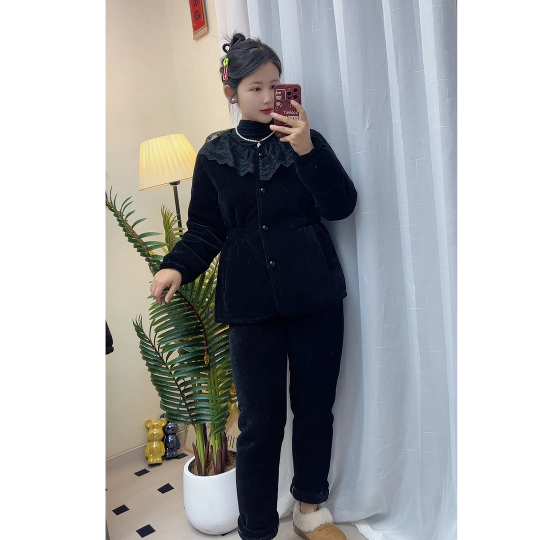 蕾丝领【套装】【单件上衣】冬季保暖三层加厚加绒气质外穿家居服