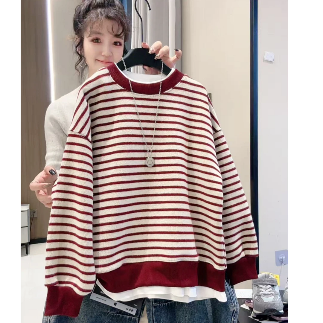 【新年款】2026年儿童卫衣新款休闲男女童加绒保暖条纹洋气加厚卫衣