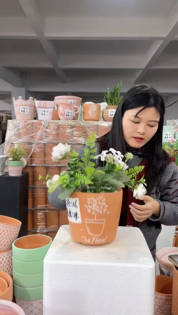 【闪购商品】红陶擦白百花齐放小盆花16-14三个