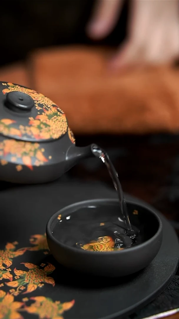 茶壶紫砂黑泥桂花小壶+干泡+杯