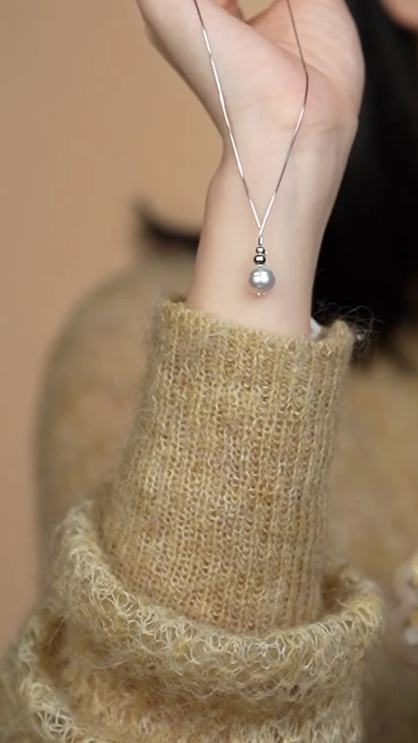 项链银S925镶嵌海水珍珠9-10澳白巴洛克项链