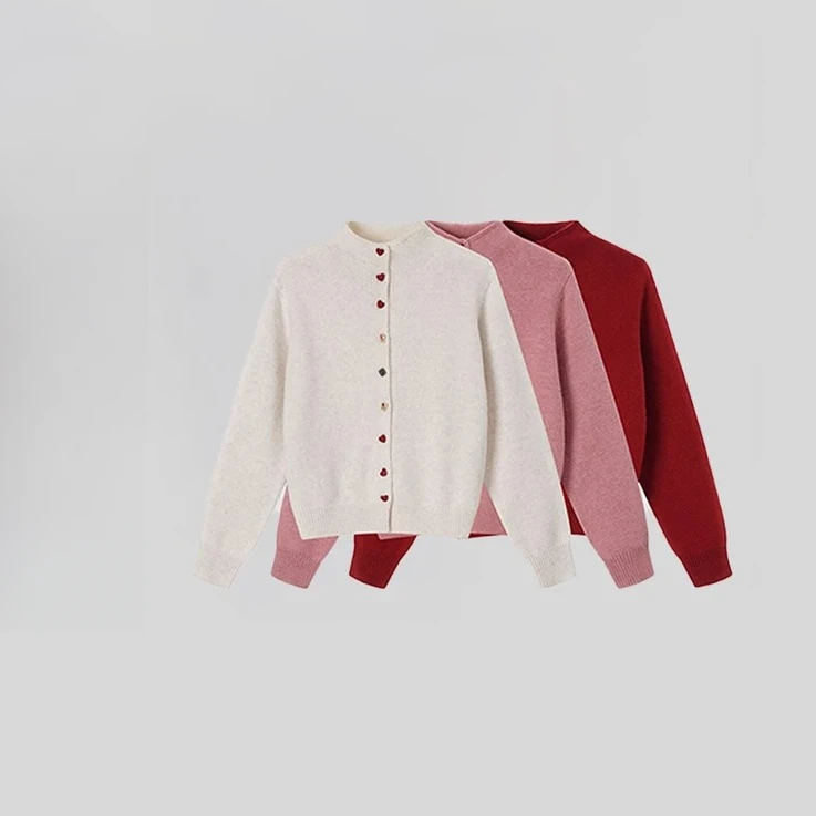 单排扣爱心立领毛针织显瘦时尚纯色立领爱心扣针织开衫上衣K2-73