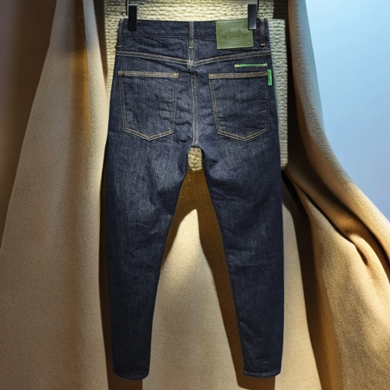 NYING时尚深蓝原色水洗牛仔裤修身男士小脚长裤秋冬新款高端裤子