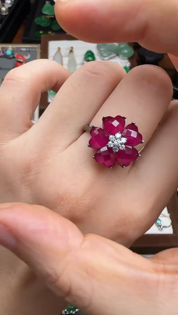 非金属无红粉花戒指