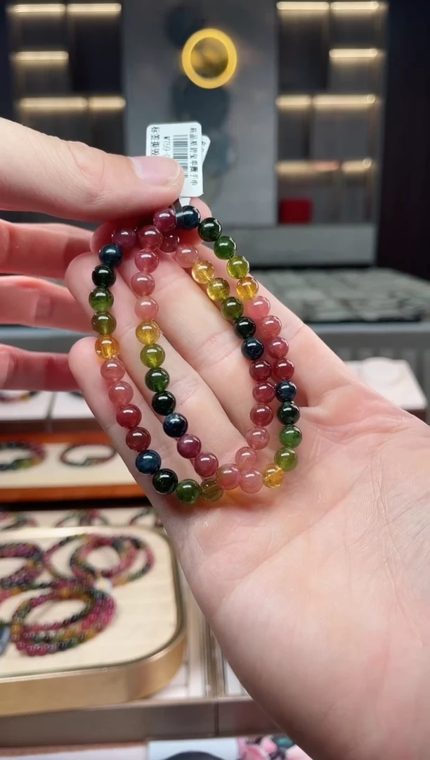 未镶嵌透体老矿碧玺彩虹单圈手串6mm+碧玺 多样性发一条xion
