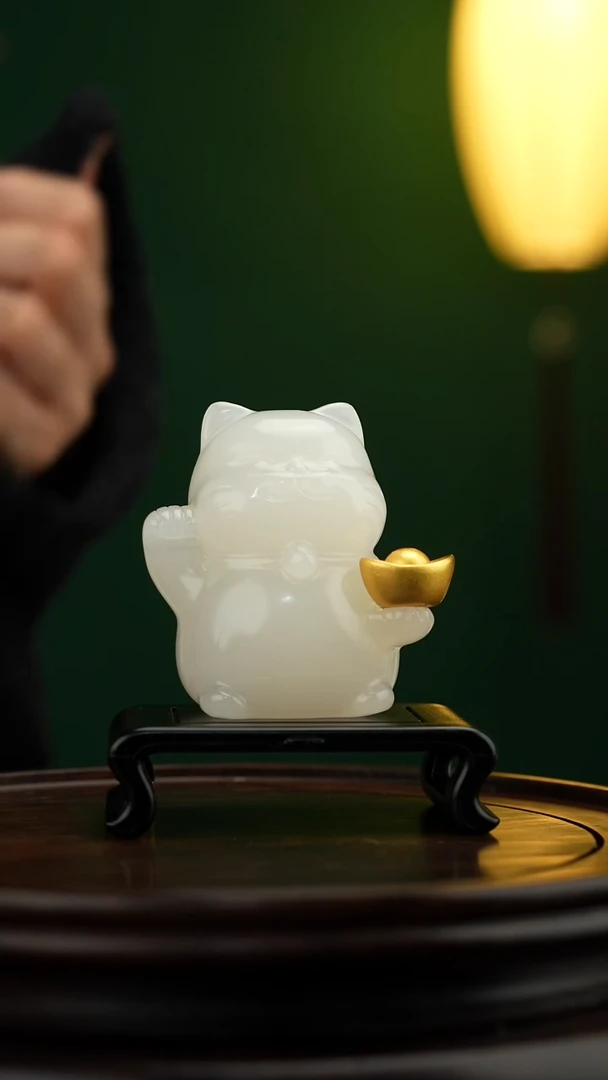 玉【招财猫】天然玉石摆件