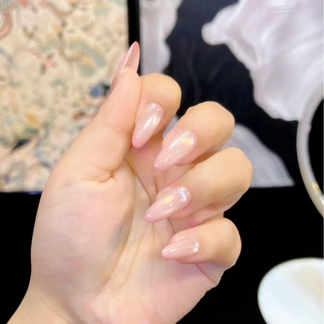 【桃花坞12片】2025裸色通勤猫眼纯手工穿戴甲猫眼穿戴甲美甲