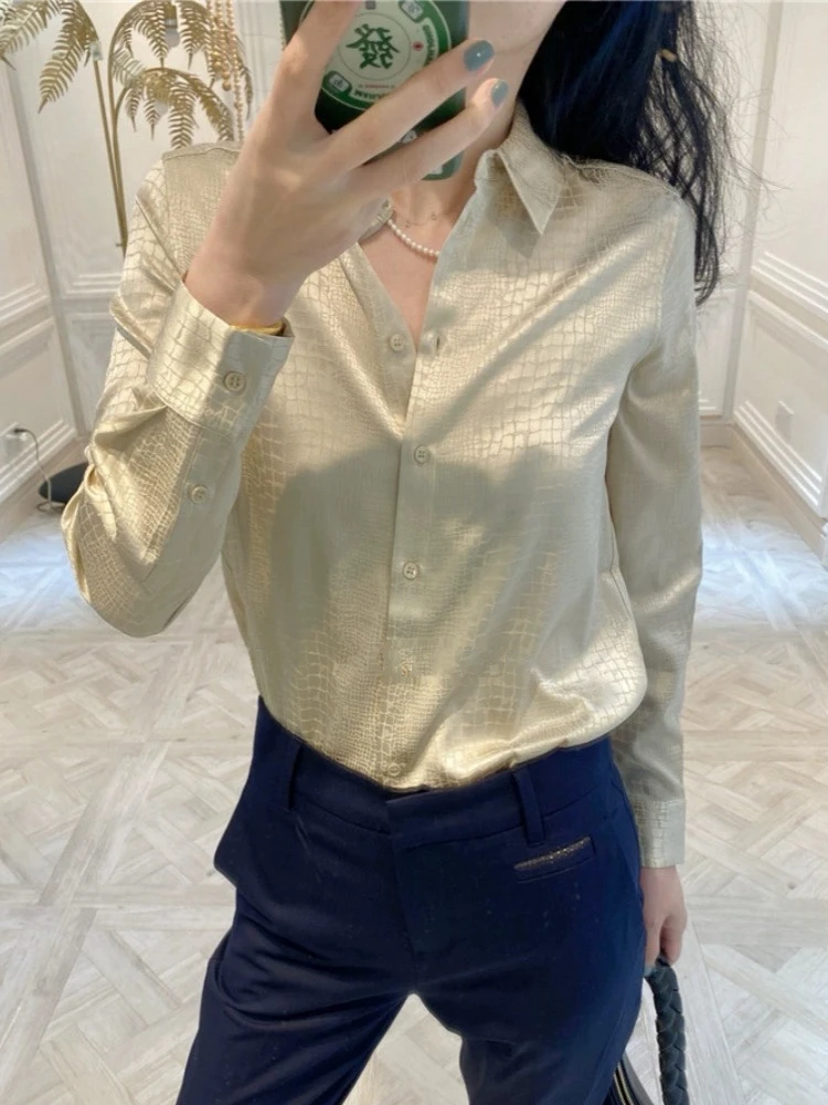 19姆米桑蚕丝弹力桑波缎基础款简约百搭女真丝长袖衬衫