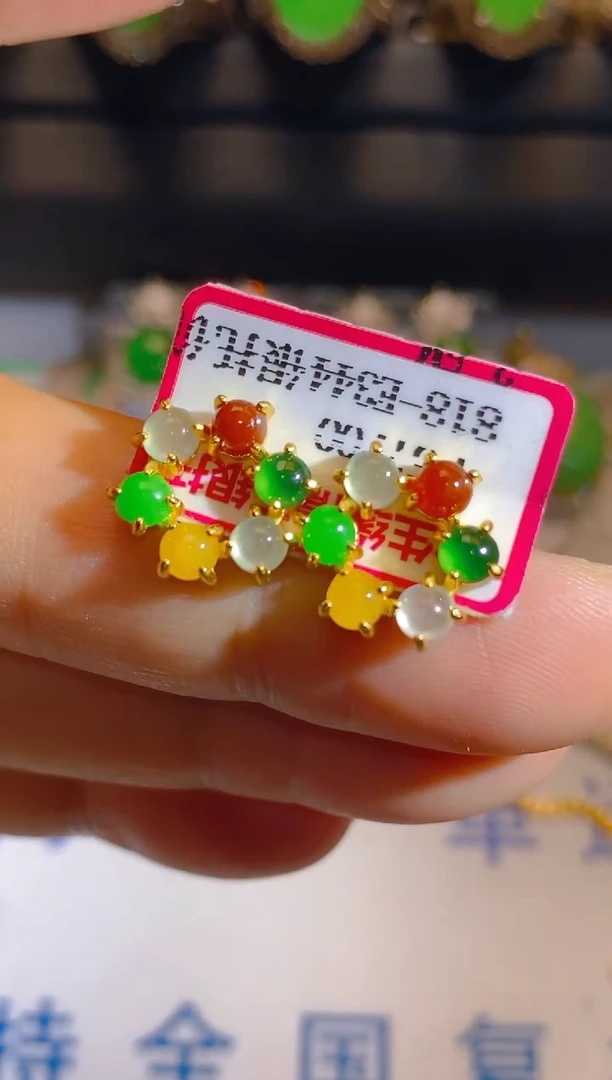 翡翠银S925镶嵌耳饰天然