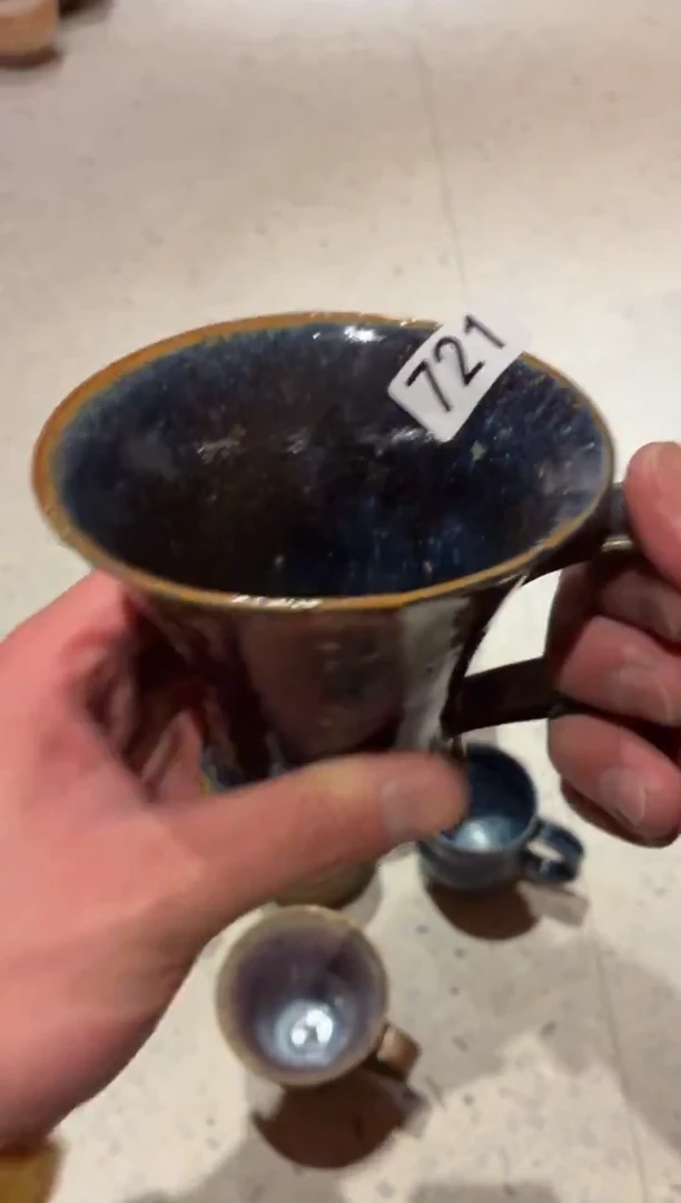 瓷片熊*呀721微瑕苏打紫裙边咖啡杯1个