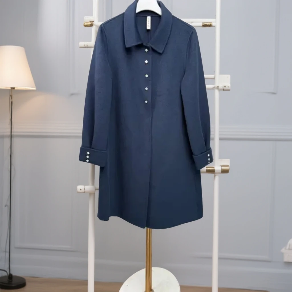 D 2803女士中长款双面呢显瘦时尚百搭舒适简约秋冬大衣