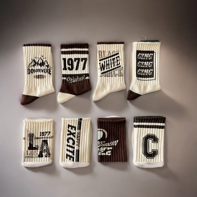 袜子男款秋冬ins潮美式复古运动防臭吸汗学生中筒长袜百搭