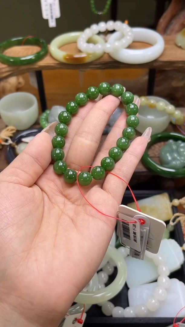 未镶嵌手串和田玉潘*卡10俄七碧玉 圆珠 9011486