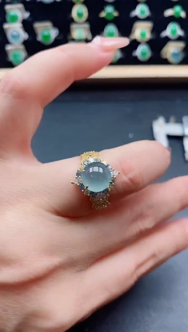 银S925镶嵌戒指翡翠1