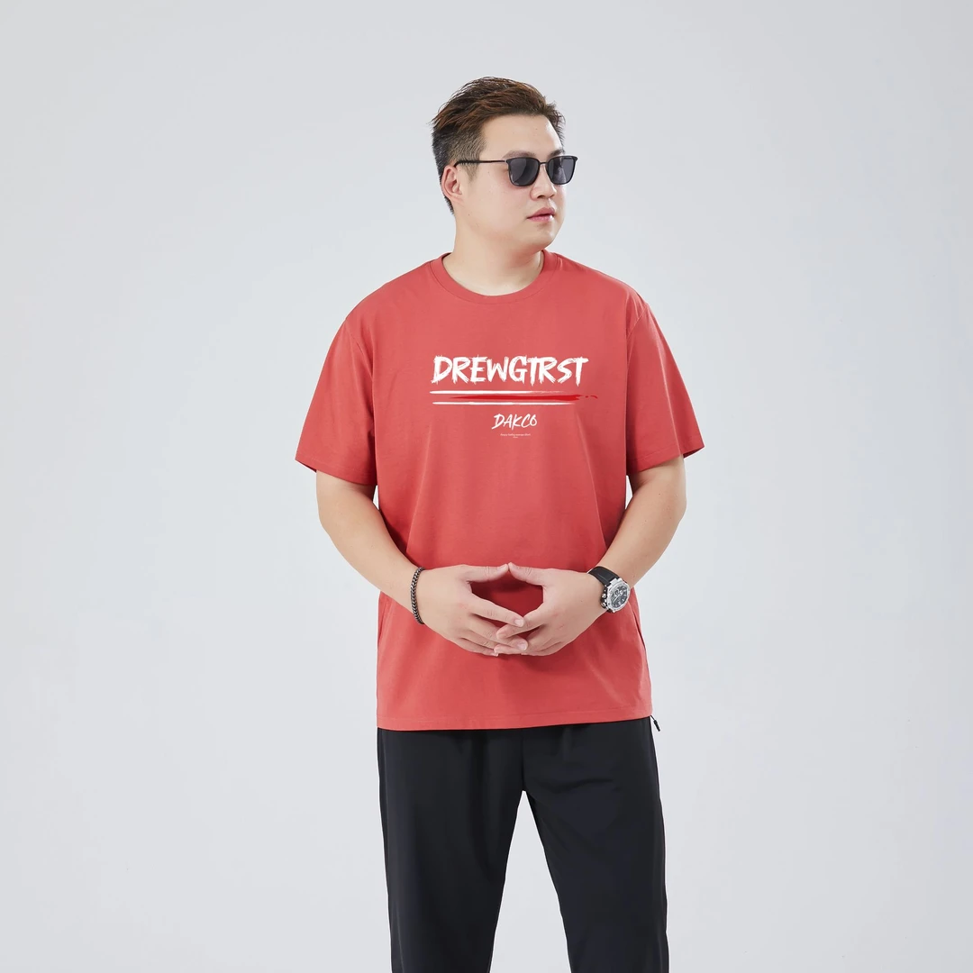 90-500斤特大码时尚显瘦简约潮男百搭白色字母短袖666#